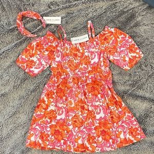 Janie and Jack Orange and Pink Floral Dress with Matching Headband - SIZE 6